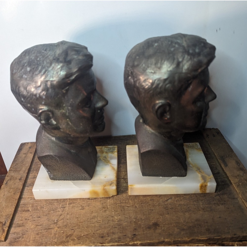 Paire of Vintage Bronze JFK Kennedy Bust Bookends on marble bases - Picture 5 of 6